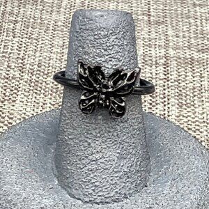 Adjustable Butterfly Ring Size 6 Black Enamel Gothic Emo Punk 80s 90s Y2K Retro